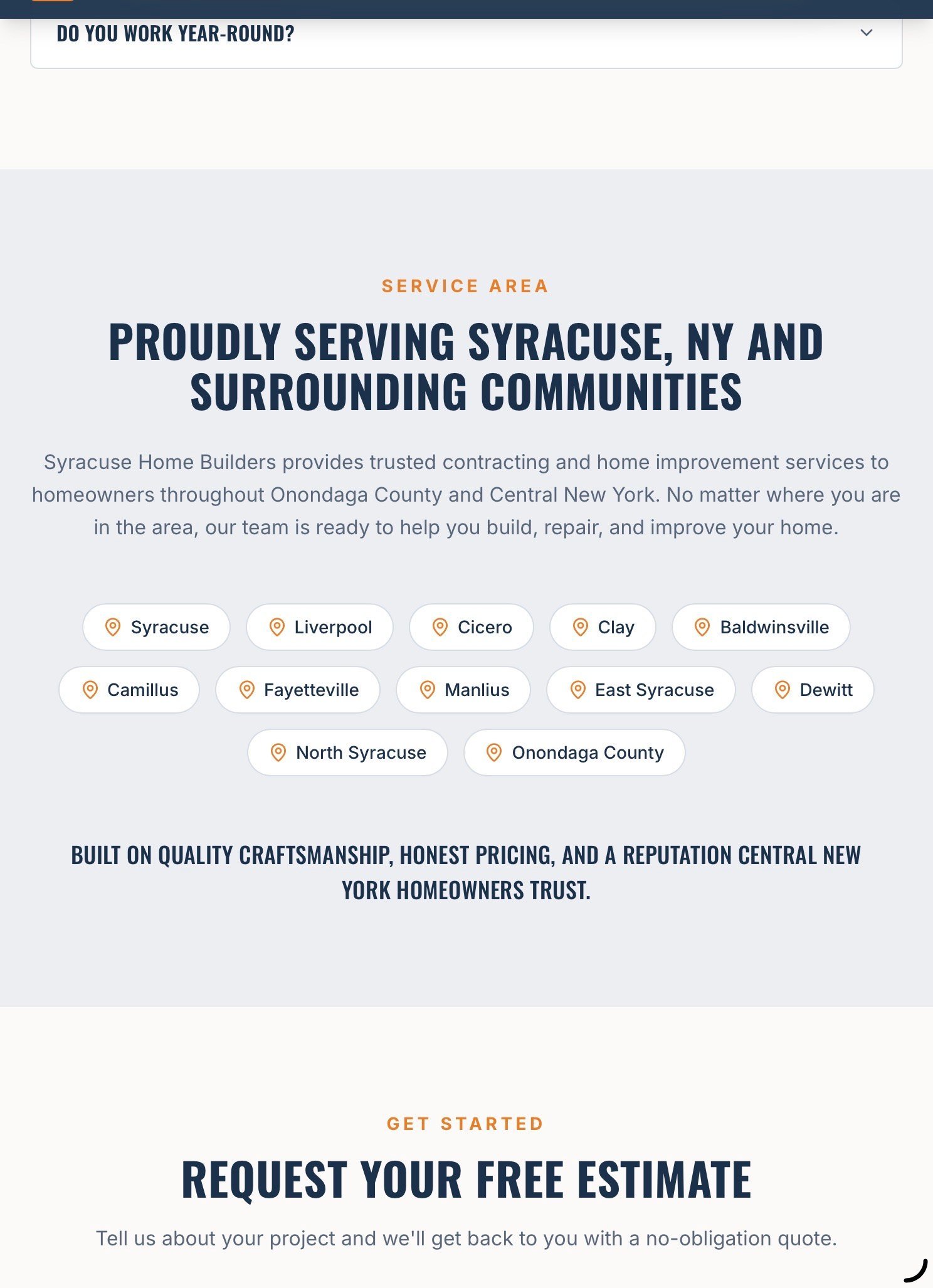 Service area description for Syracuse Home Builders, serving Syracuse, NY and surrounding communities with contracting and home improvement services